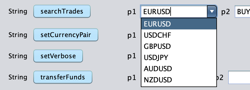 Markup-driven operation form with a currency-pair dropdown